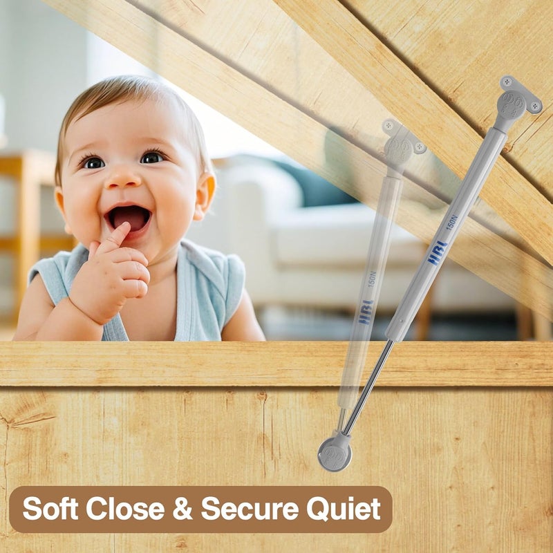 HBL 2 Pack Soft Close Toy Box Hinges for Heavy Curved, Round, Arched and Flat Lids - ' 150N Gas Strut Spring Safety Hinges to Slow Down and Slow Close, Also Works for Flat Lids. - Image 5